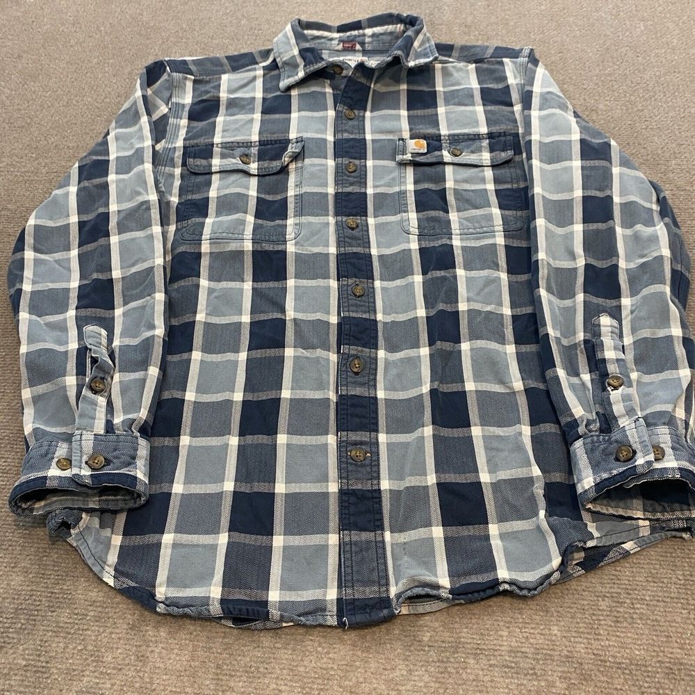Carhartt‎ Shirt Mens Size M Blue Plaid Long Sleeve Streetwear Grunge Heavyweight
